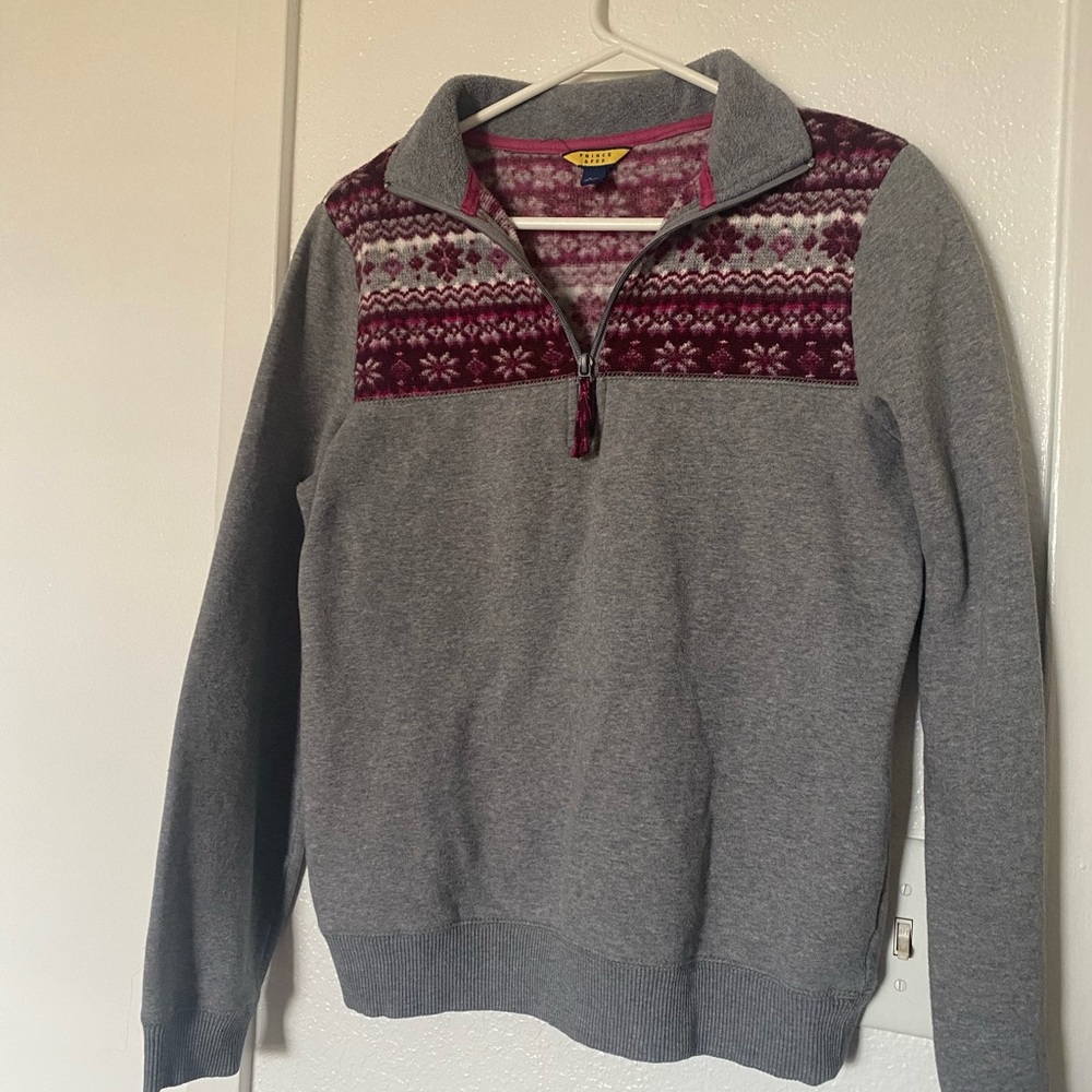 Aeropostale Gray and Burgundy Women’s Quarter zip Sweater